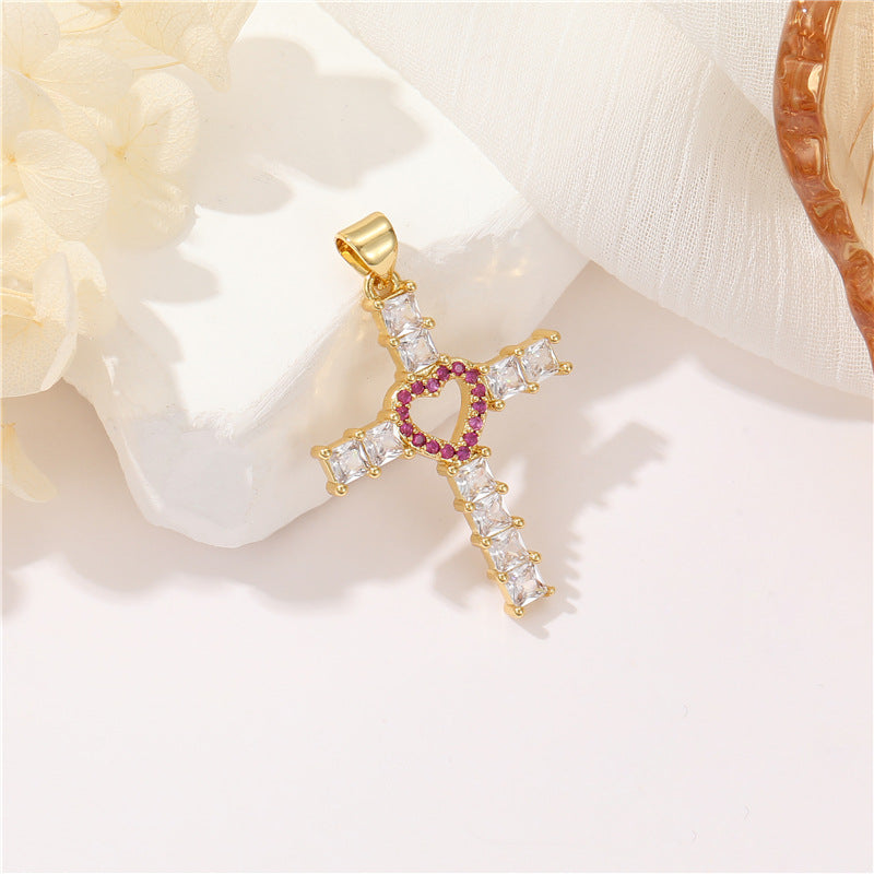 Pendentif à breloque 2 croix orné de strass 14K GF