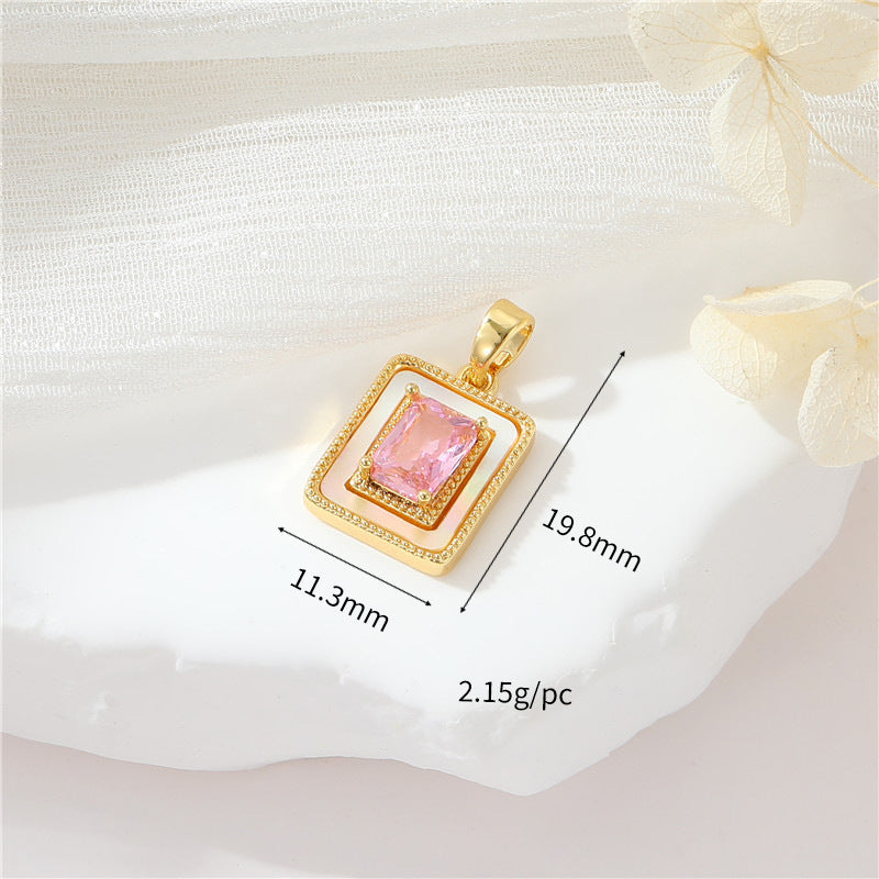 2 Square Oval Rectangle Oblong Charm Pendant Turquoise Shell Rhinestone Embellished 14K GF