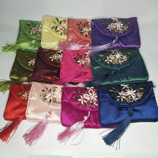3x4.5 "pochettes en soie chinoises colorées sacs de pièces d'argent de poche avec sac à fermeture éclair lot sacs d'emballage traditionnels pour cadeaux de bijoux