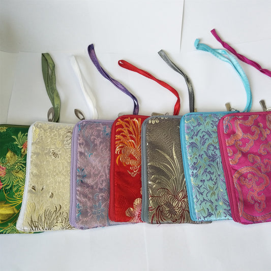 3.5x5" Colorful Chinese Silk Pouches Pocket Money Coins Bags with Zip Grab Bag lot Traditional Packaging Bags for Jewelry Gifts