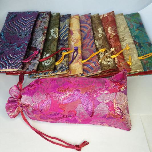 3x8" Colorful Chinese Silk Pouches Glasses Pocket Money Coins Bags Drawstring Grab Bag lot Traditional Packaging Bags for Jewelry Gifts
