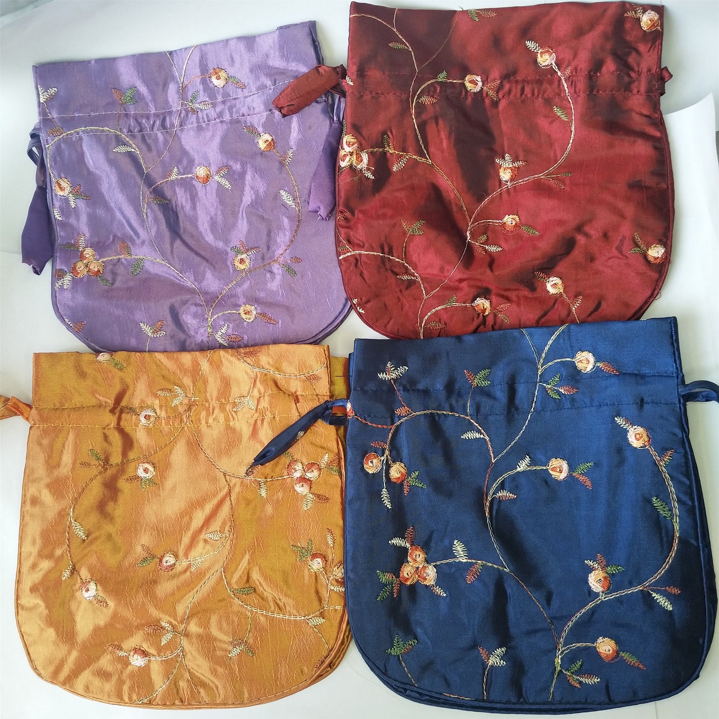 8x8" Colorful Chinese Silk Pouches Pocket Money Coins HandBags Drawstring Grab Bag lot Traditional Packaging Bags for Jewelry Gifts