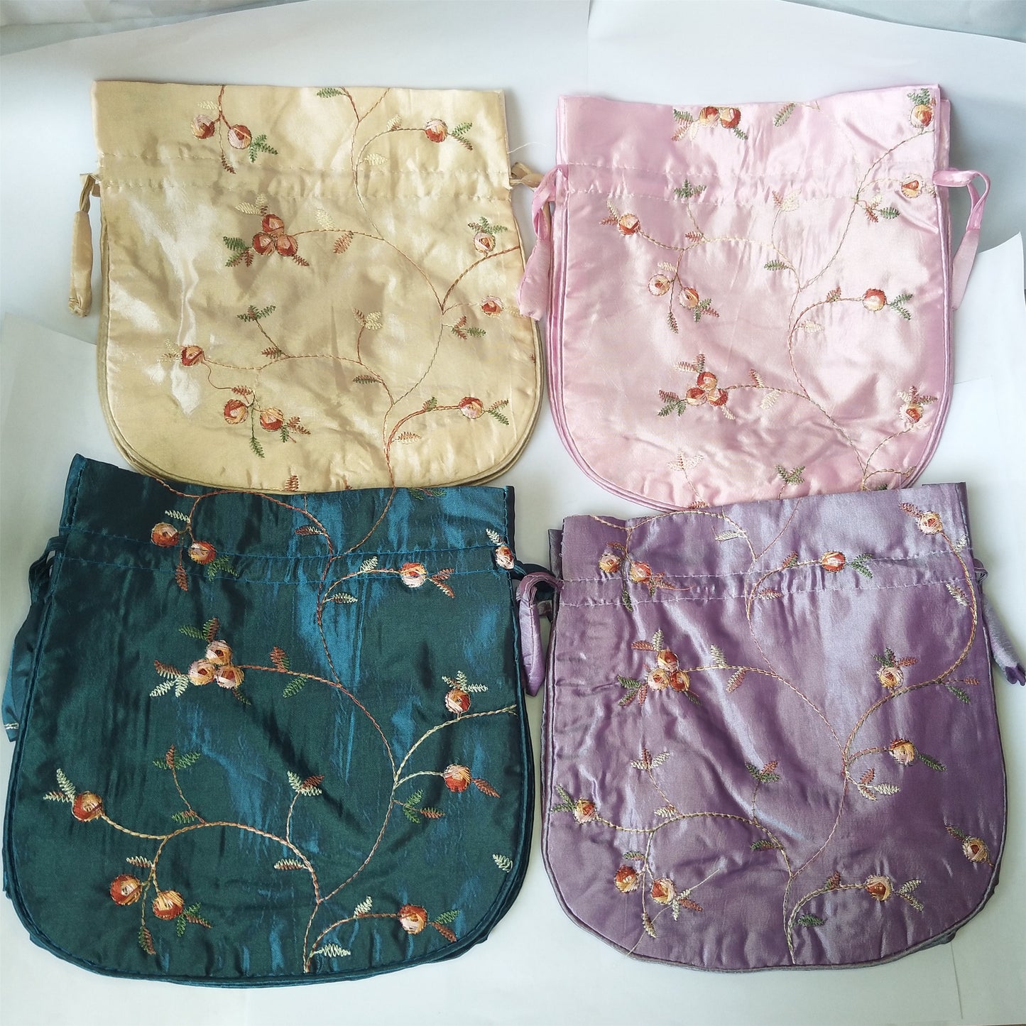 8x8" Colorful Chinese Silk Pouches Pocket Money Coins HandBags Drawstring Grab Bag lot Traditional Packaging Bags for Jewelry Gifts