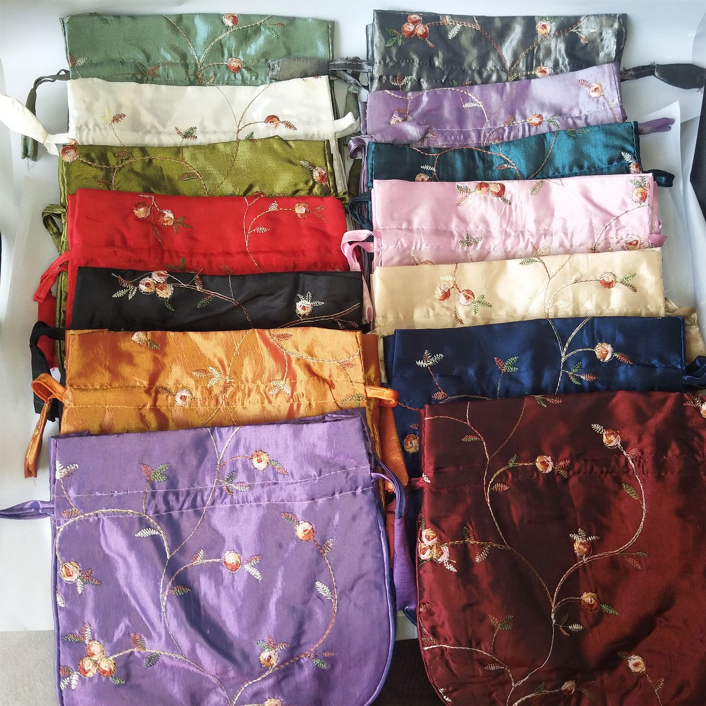 8x8" Colorful Chinese Silk Pouches Pocket Money Coins HandBags Drawstring Grab Bag lot Traditional Packaging Bags for Jewelry Gifts