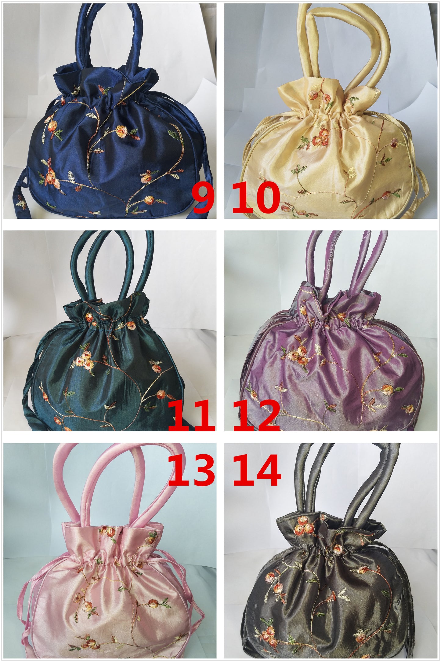 8x8" Colorful Chinese Silk Pouches Pocket Money Coins HandBags Drawstring Grab Bag lot Traditional Packaging Bags for Jewelry Gifts