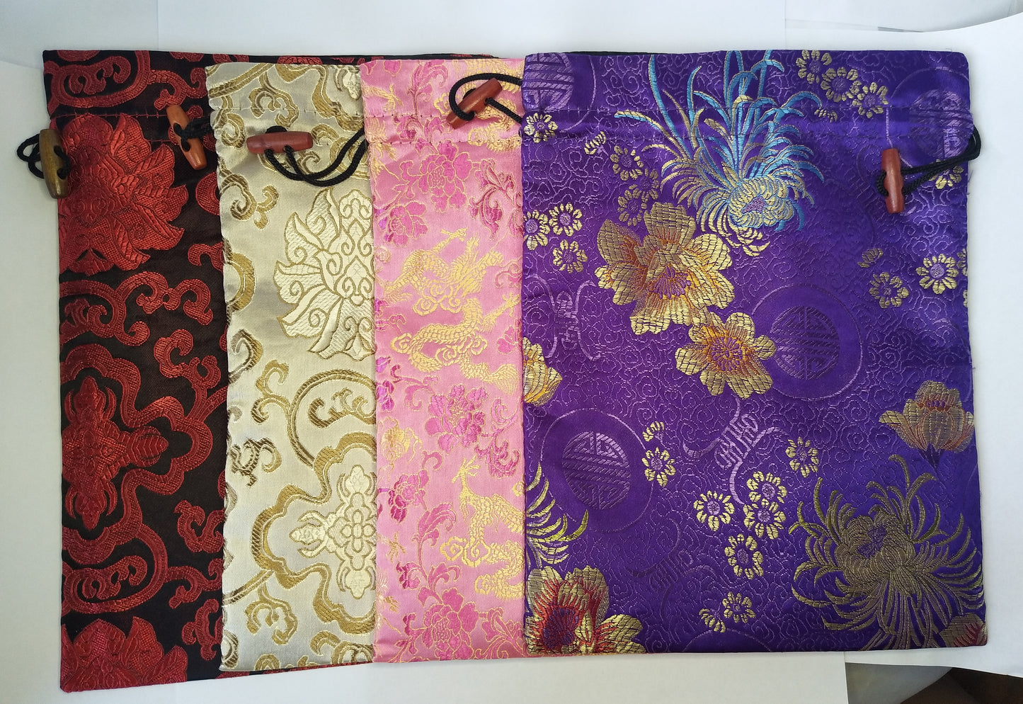 8x10" Colorful Chinese Silk Pouches Pocket Money Coins Bags Drawstring Grab Bag lot Traditional Packaging Bags for Jewelry Gifts