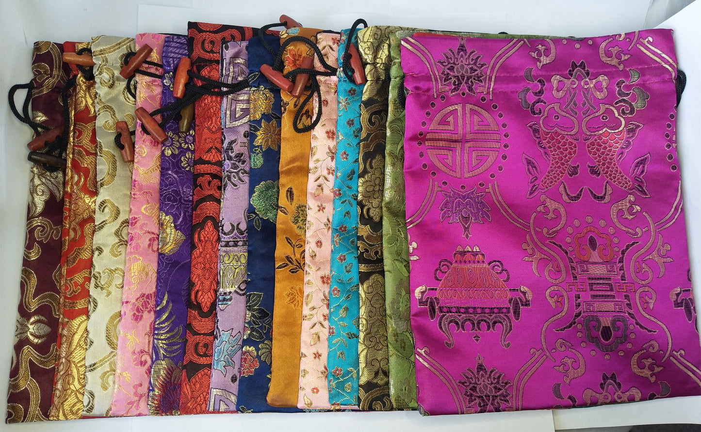 8x10" Colorful Chinese Silk Pouches Pocket Money Coins Bags Drawstring Grab Bag lot Traditional Packaging Bags for Jewelry Gifts