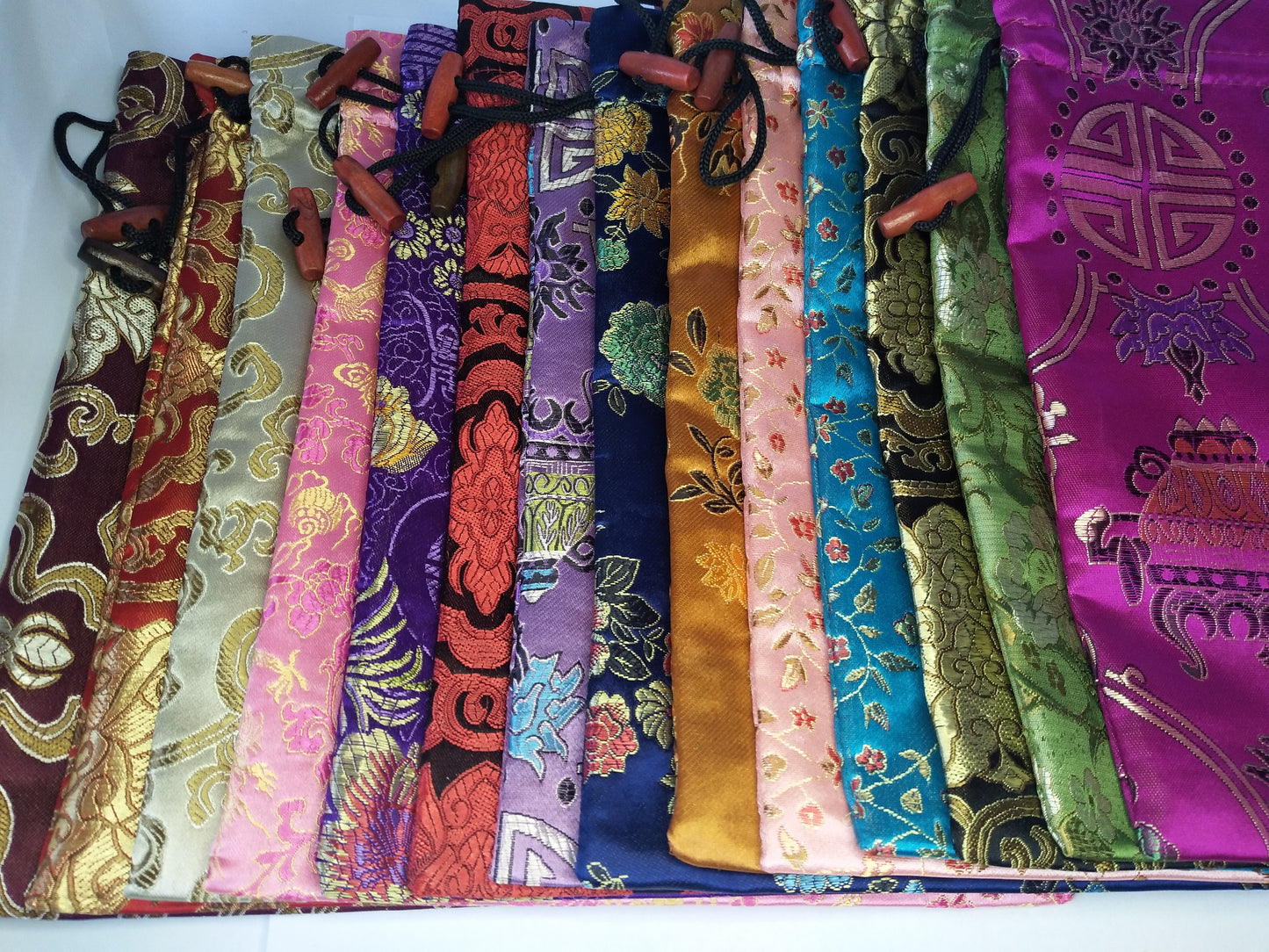 8x10" Colorful Chinese Silk Pouches Pocket Money Coins Bags Drawstring Grab Bag lot Traditional Packaging Bags for Jewelry Gifts