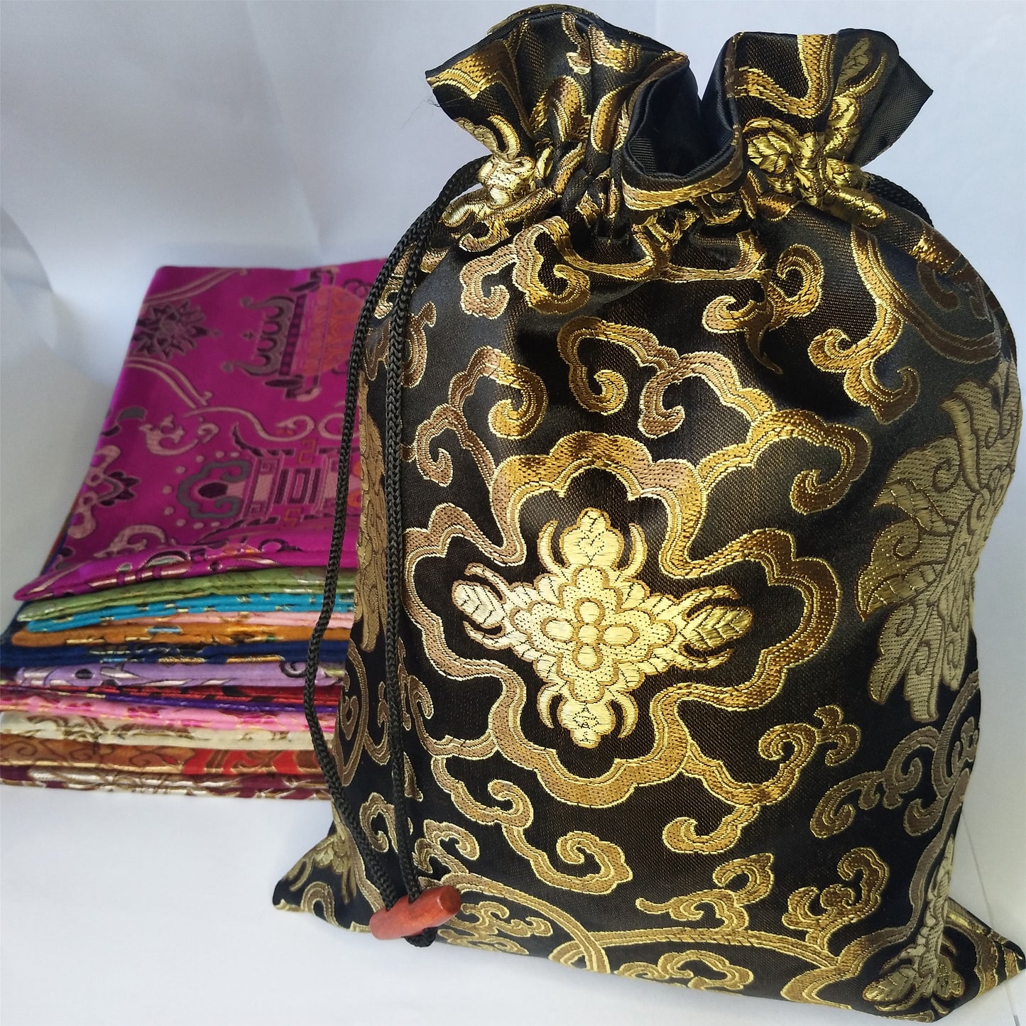 8x10" Colorful Chinese Silk Pouches Pocket Money Coins Bags Drawstring Grab Bag lot Traditional Packaging Bags for Jewelry Gifts