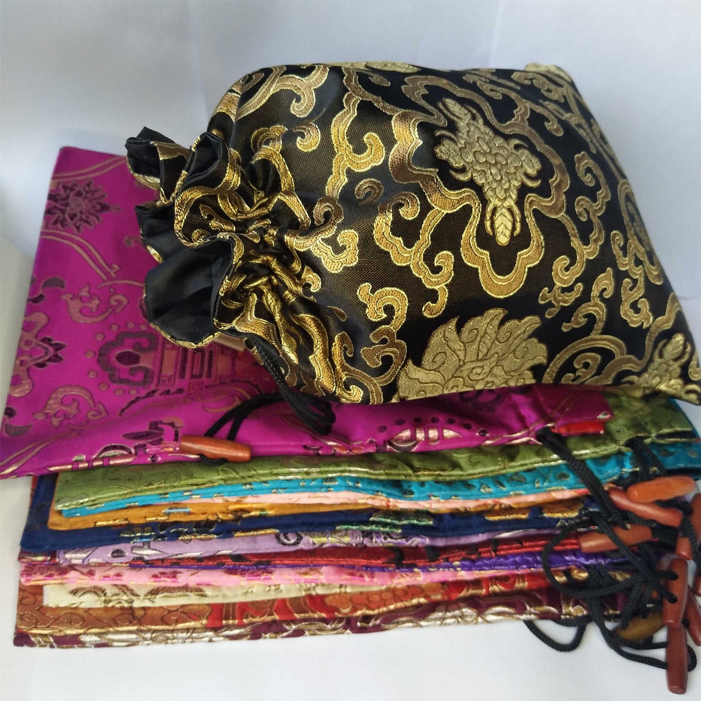 8x10" Colorful Chinese Silk Pouches Pocket Money Coins Bags Drawstring Grab Bag lot Traditional Packaging Bags for Jewelry Gifts
