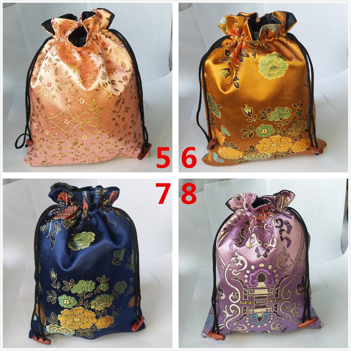 8x10" Colorful Chinese Silk Pouches Pocket Money Coins Bags Drawstring Grab Bag lot Traditional Packaging Bags for Jewelry Gifts
