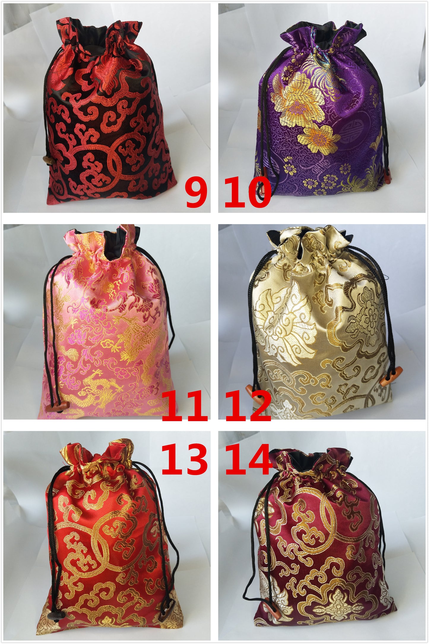 8x10" Colorful Chinese Silk Pouches Pocket Money Coins Bags Drawstring Grab Bag lot Traditional Packaging Bags for Jewelry Gifts