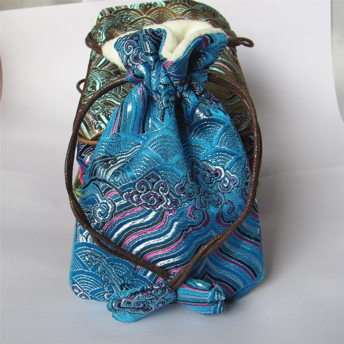 4x6" Colorful Sea Wave Silk Rosary Bag Pouch Lint Lining Coin Wallet Drawstring Grab Amulet Bag Traditional Jewelry Gift Packaging