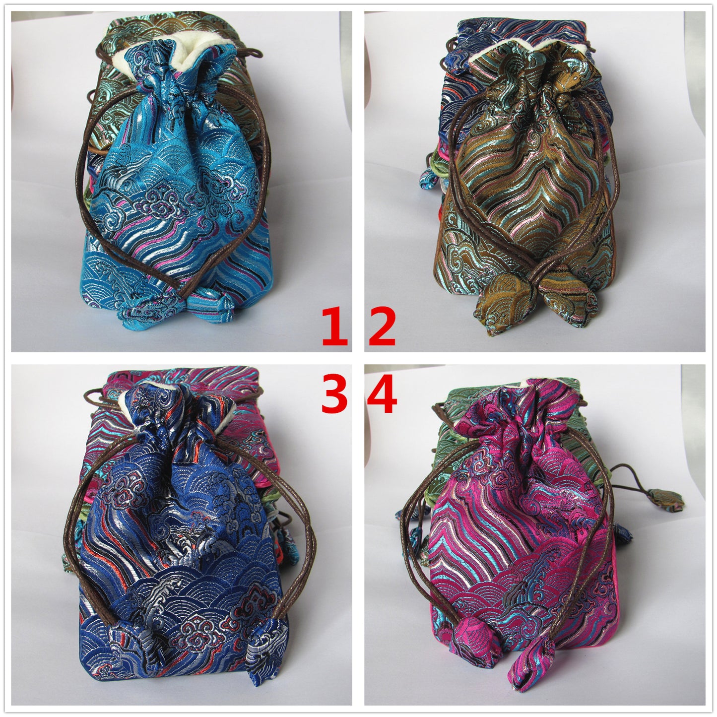 4x6" Colorful Sea Wave Silk Rosary Bag Pouch Lint Lining Coin Wallet Drawstring Grab Amulet Bag Traditional Jewelry Gift Packaging