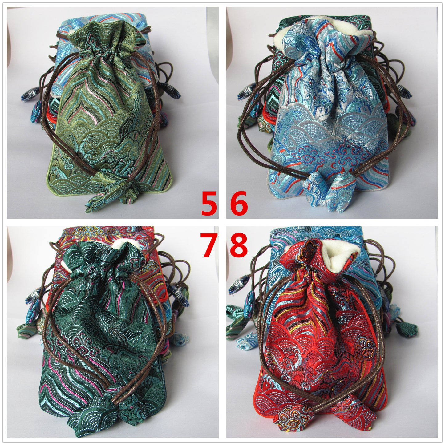 4x6" Colorful Sea Wave Silk Rosary Bag Pouch Lint Lining Coin Wallet Drawstring Grab Amulet Bag Traditional Jewelry Gift Packaging