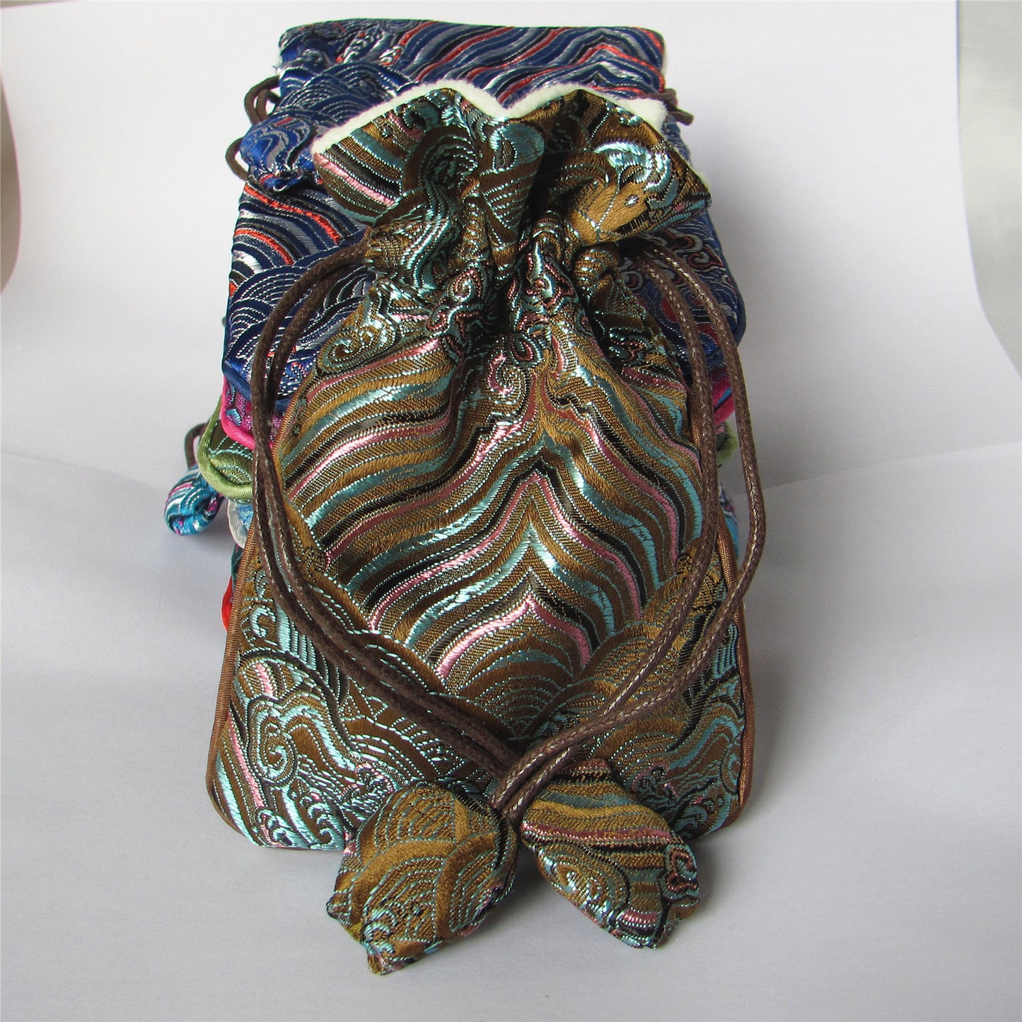 4x6" Colorful Sea Wave Silk Rosary Bag Pouch Lint Lining Coin Wallet Drawstring Grab Amulet Bag Traditional Jewelry Gift Packaging