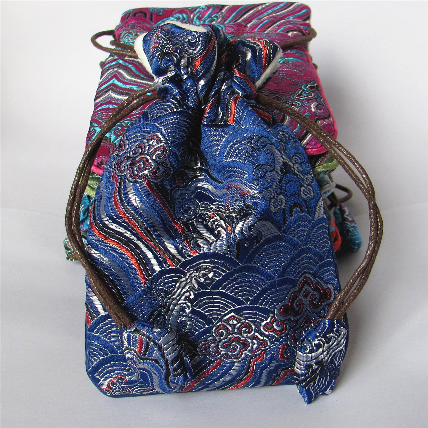4x6" Colorful Sea Wave Silk Rosary Bag Pouch Lint Lining Coin Wallet Drawstring Grab Amulet Bag Traditional Jewelry Gift Packaging