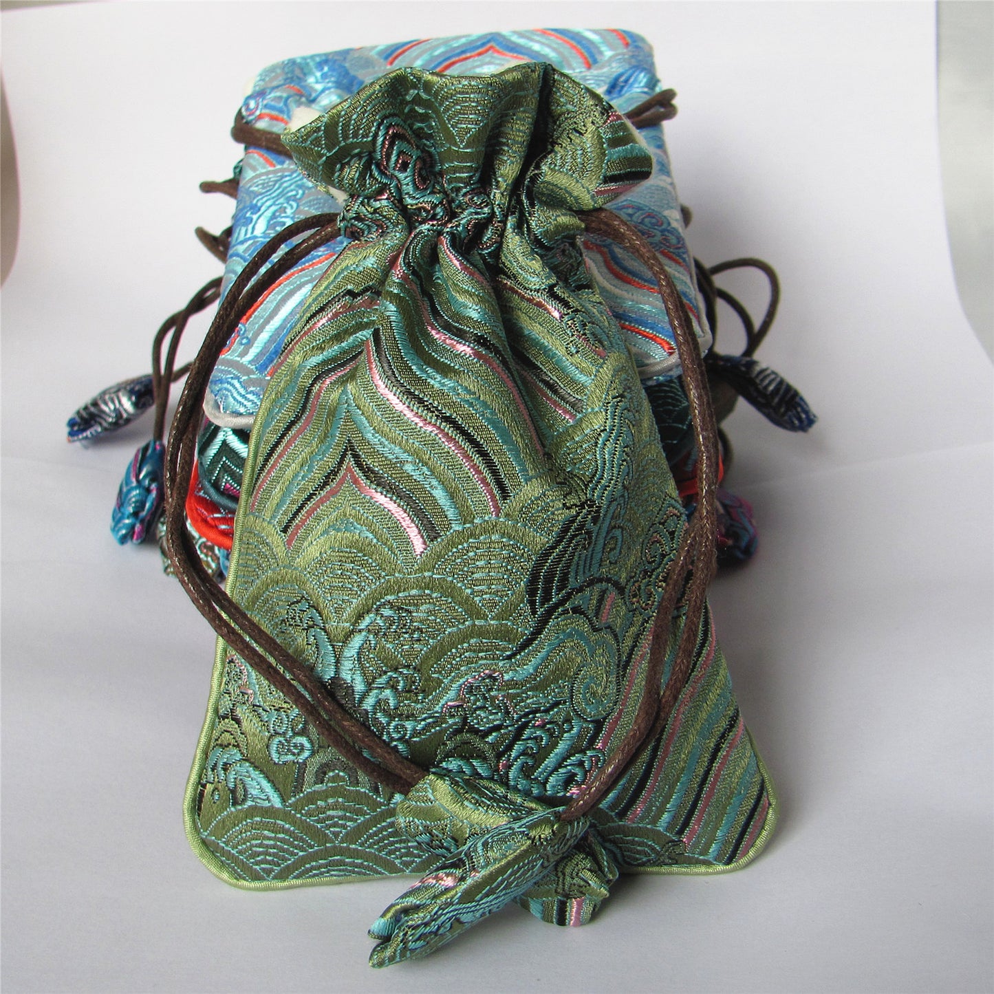 4x6" Colorful Sea Wave Silk Rosary Bag Pouch Lint Lining Coin Wallet Drawstring Grab Amulet Bag Traditional Jewelry Gift Packaging