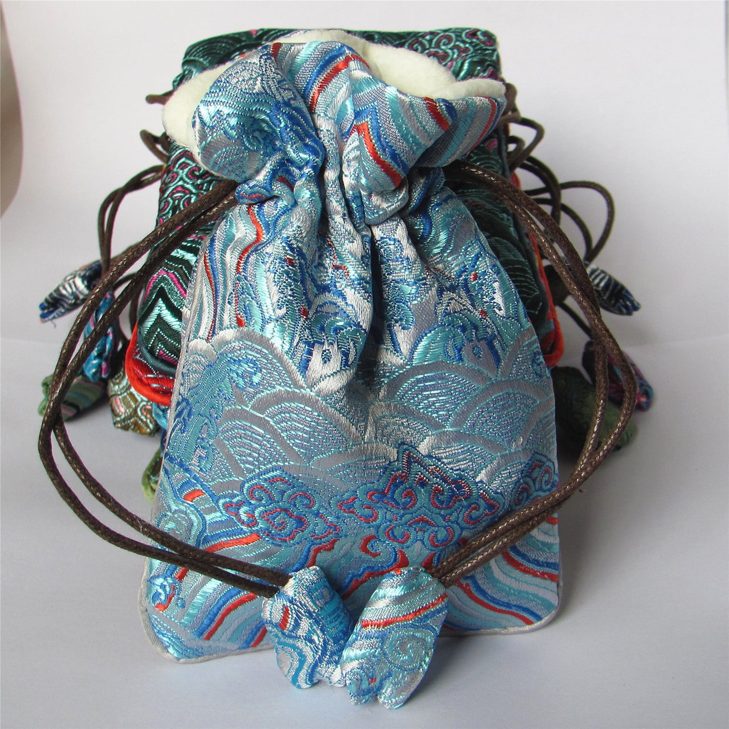 4x6" Colorful Sea Wave Silk Rosary Bag Pouch Lint Lining Coin Wallet Drawstring Grab Amulet Bag Traditional Jewelry Gift Packaging