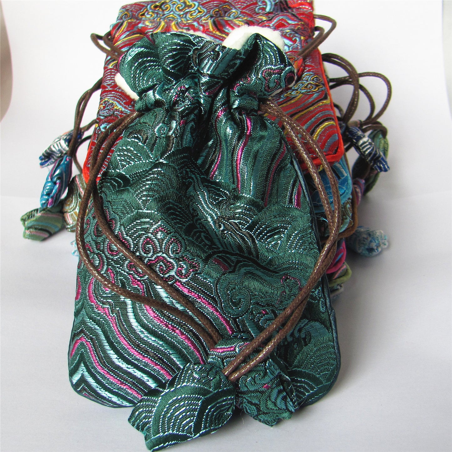 4x6" Colorful Sea Wave Silk Rosary Bag Pouch Lint Lining Coin Wallet Drawstring Grab Amulet Bag Traditional Jewelry Gift Packaging