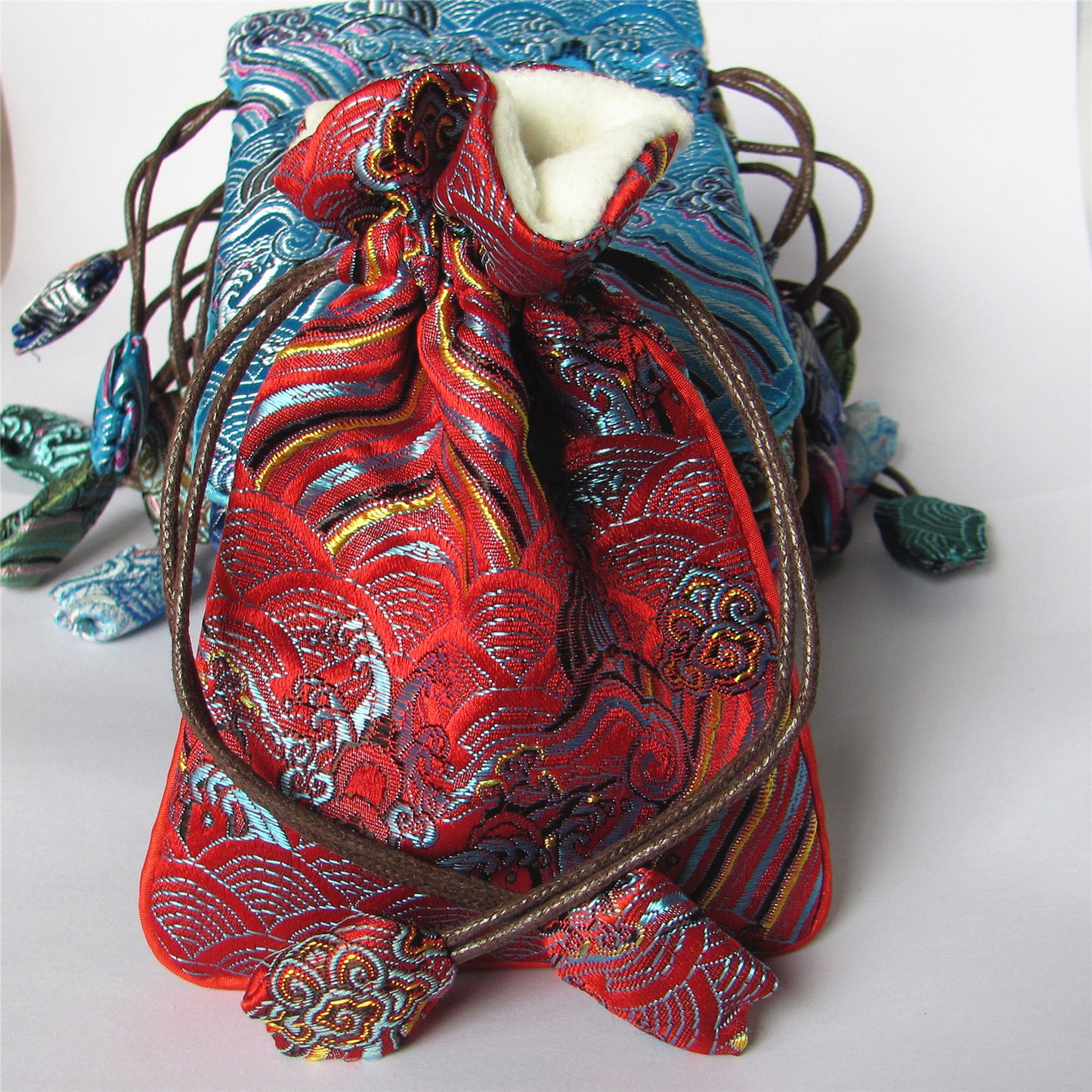 4x6" Colorful Sea Wave Silk Rosary Bag Pouch Lint Lining Coin Wallet Drawstring Grab Amulet Bag Traditional Jewelry Gift Packaging