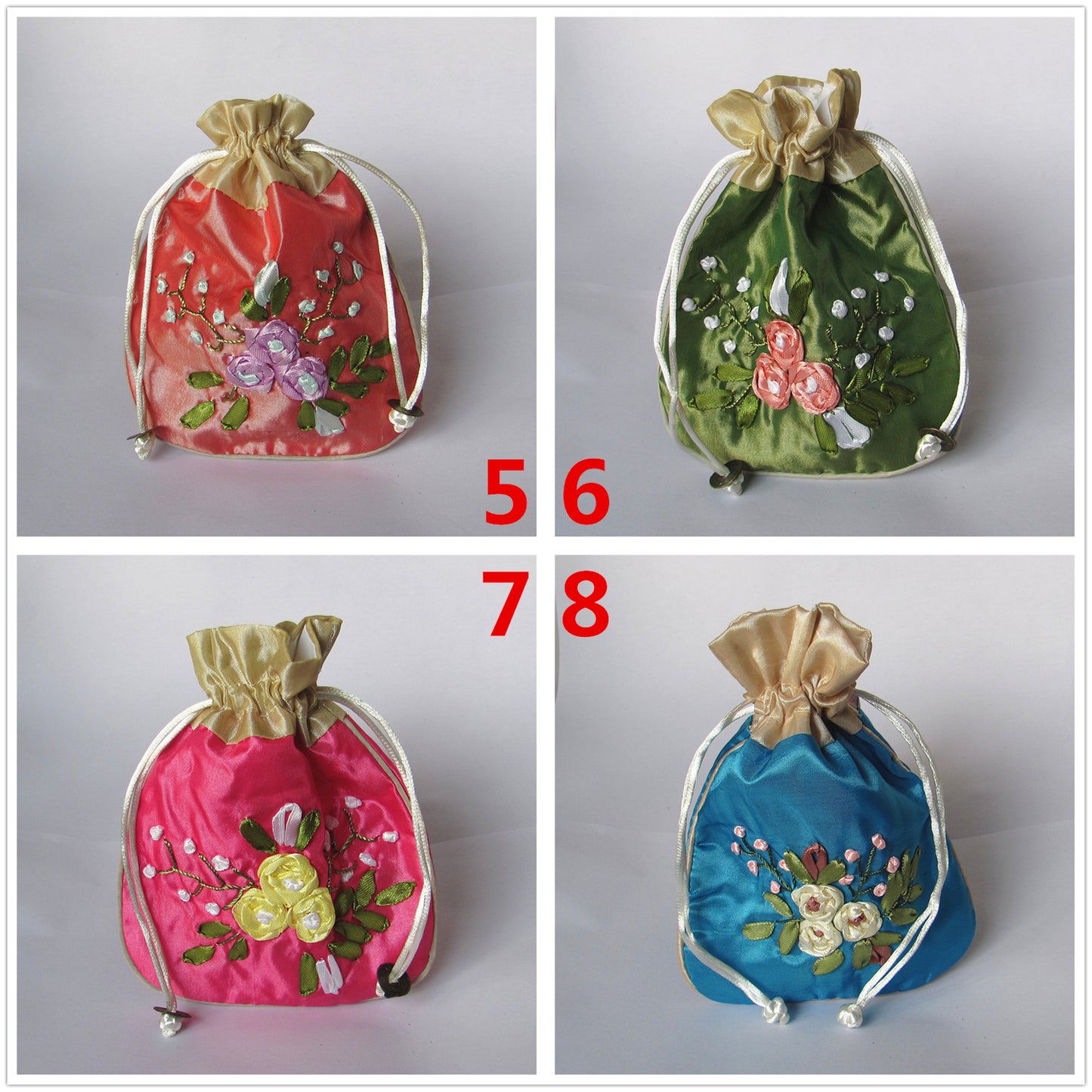 5x6" Hand Embroidery Silk Rosary Bag Pouch Pocket Money Coin Bag Drawstring Grab Amulet Bag Traditional Packaging for Jewelry Gift