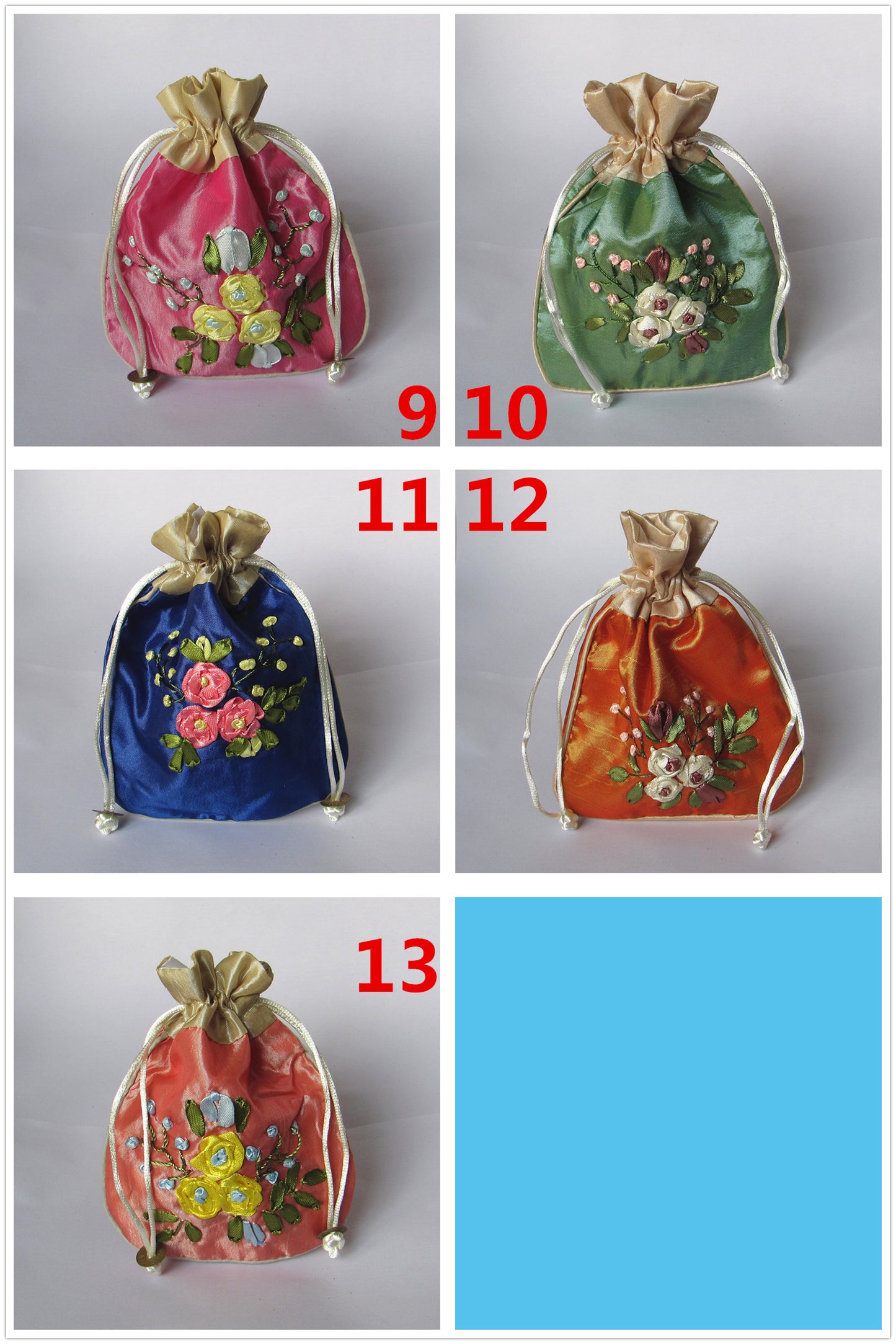 5x6" Hand Embroidery Silk Rosary Bag Pouch Pocket Money Coin Bag Drawstring Grab Amulet Bag Traditional Packaging for Jewelry Gift