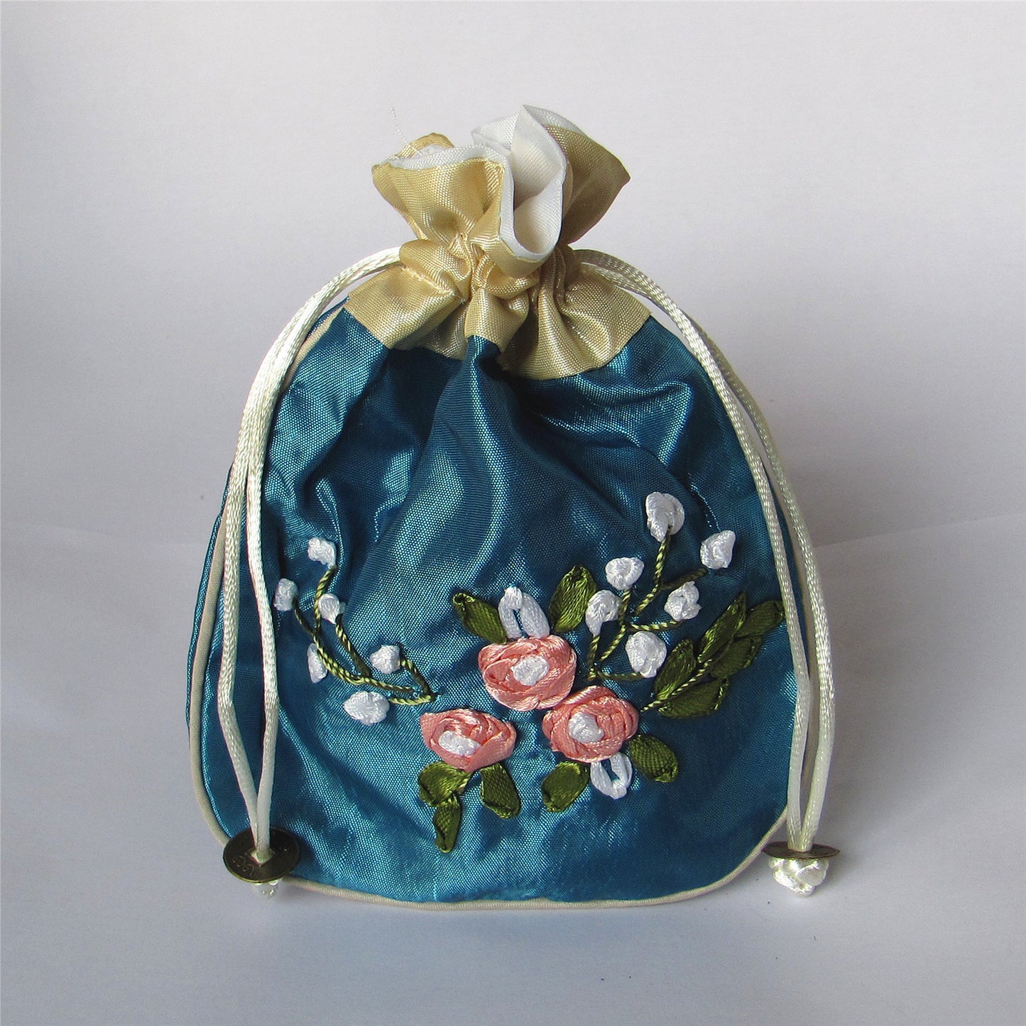 5x6" Hand Embroidery Silk Rosary Bag Pouch Pocket Money Coin Bag Drawstring Grab Amulet Bag Traditional Packaging for Jewelry Gift