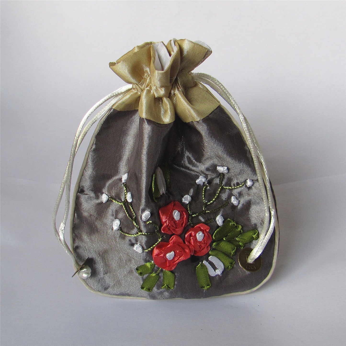 5x6" Hand Embroidery Silk Rosary Bag Pouch Pocket Money Coin Bag Drawstring Grab Amulet Bag Traditional Packaging for Jewelry Gift