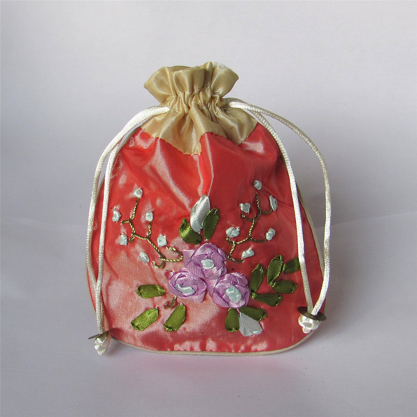 5x6" Hand Embroidery Silk Rosary Bag Pouch Pocket Money Coin Bag Drawstring Grab Amulet Bag Traditional Packaging for Jewelry Gift