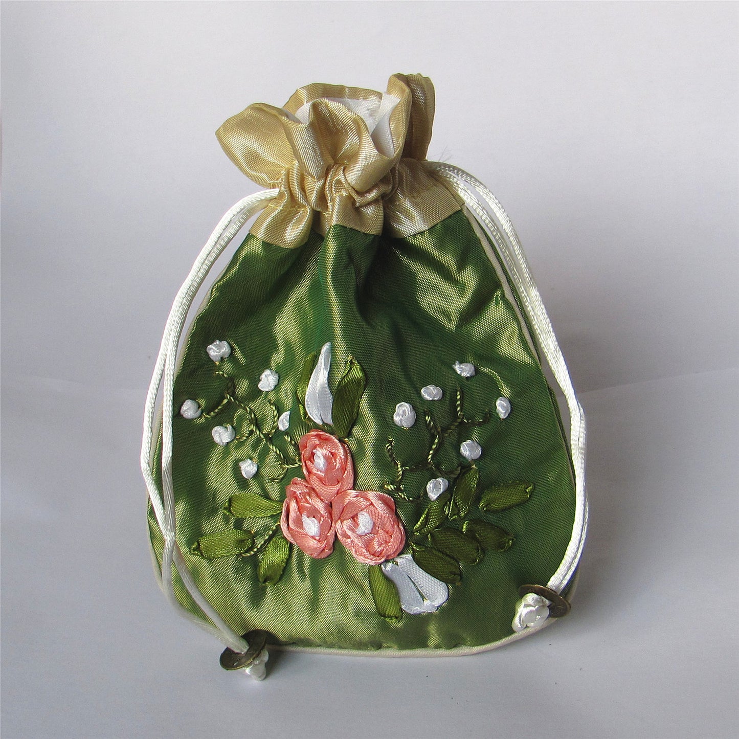 5x6" Hand Embroidery Silk Rosary Bag Pouch Pocket Money Coin Bag Drawstring Grab Amulet Bag Traditional Packaging for Jewelry Gift