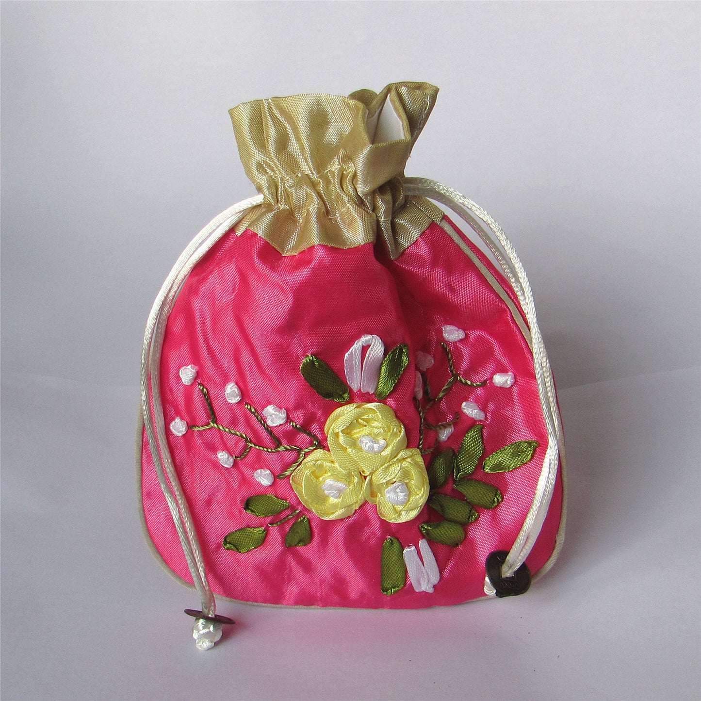 5x6" Hand Embroidery Silk Rosary Bag Pouch Pocket Money Coin Bag Drawstring Grab Amulet Bag Traditional Packaging for Jewelry Gift