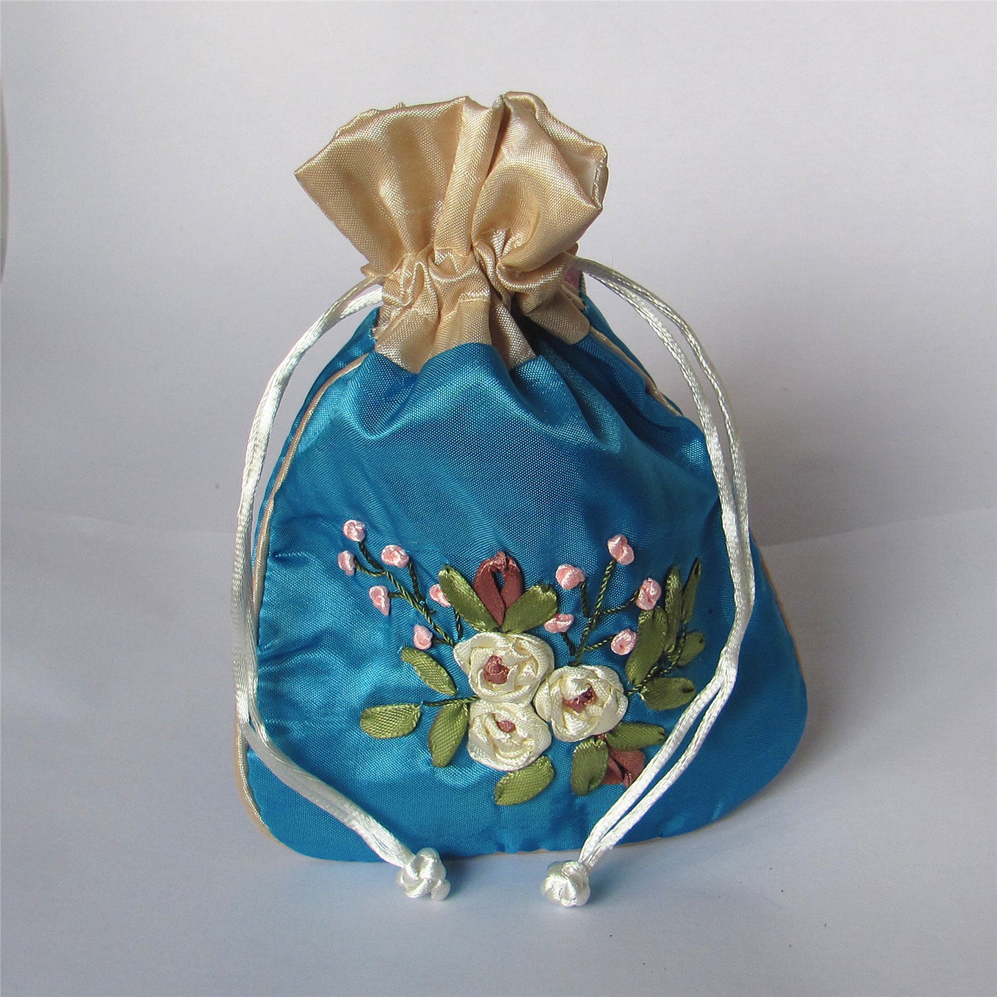 5x6" Hand Embroidery Silk Rosary Bag Pouch Pocket Money Coin Bag Drawstring Grab Amulet Bag Traditional Packaging for Jewelry Gift