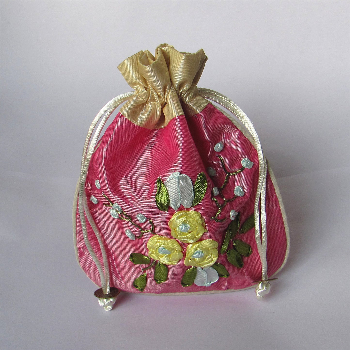 5x6" Hand Embroidery Silk Rosary Bag Pouch Pocket Money Coin Bag Drawstring Grab Amulet Bag Traditional Packaging for Jewelry Gift