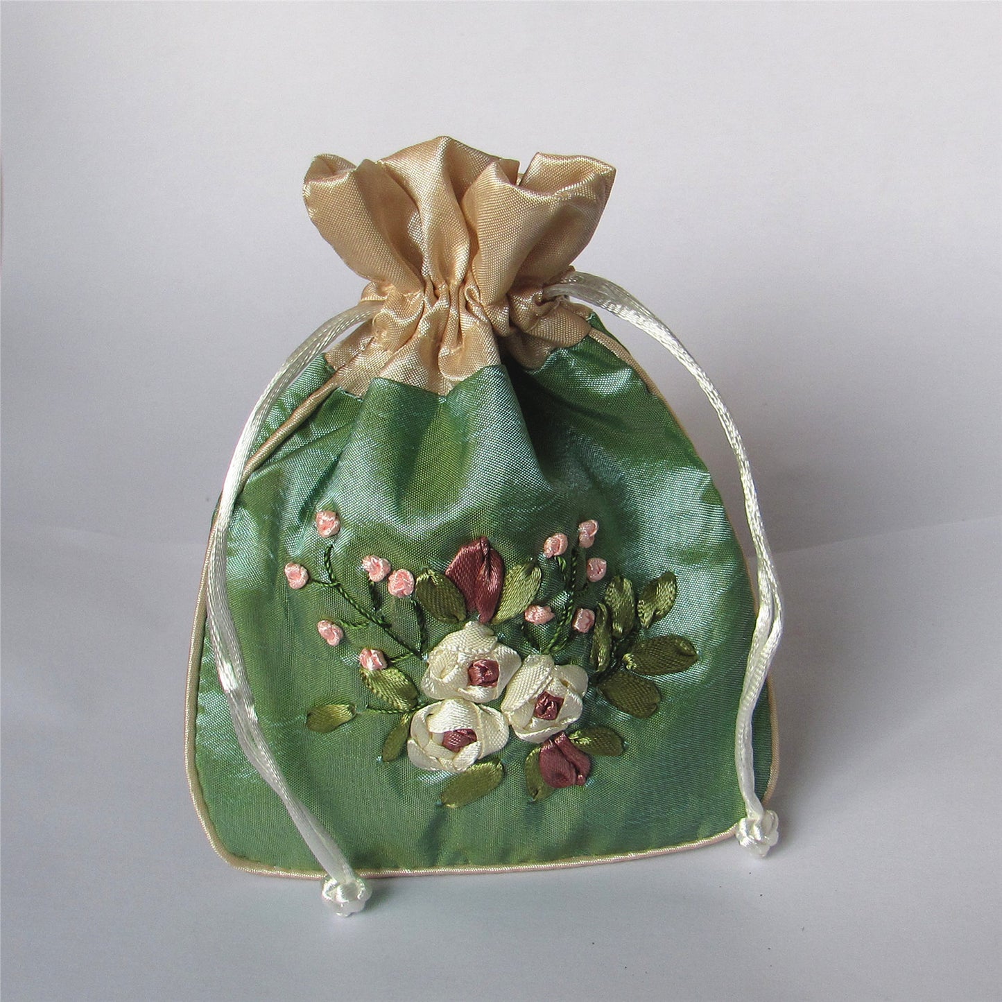 5x6" Hand Embroidery Silk Rosary Bag Pouch Pocket Money Coin Bag Drawstring Grab Amulet Bag Traditional Packaging for Jewelry Gift