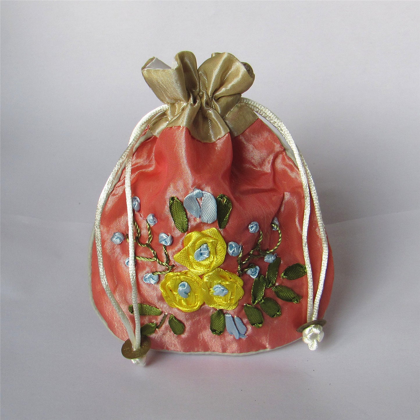 5x6" Hand Embroidery Silk Rosary Bag Pouch Pocket Money Coin Bag Drawstring Grab Amulet Bag Traditional Packaging for Jewelry Gift