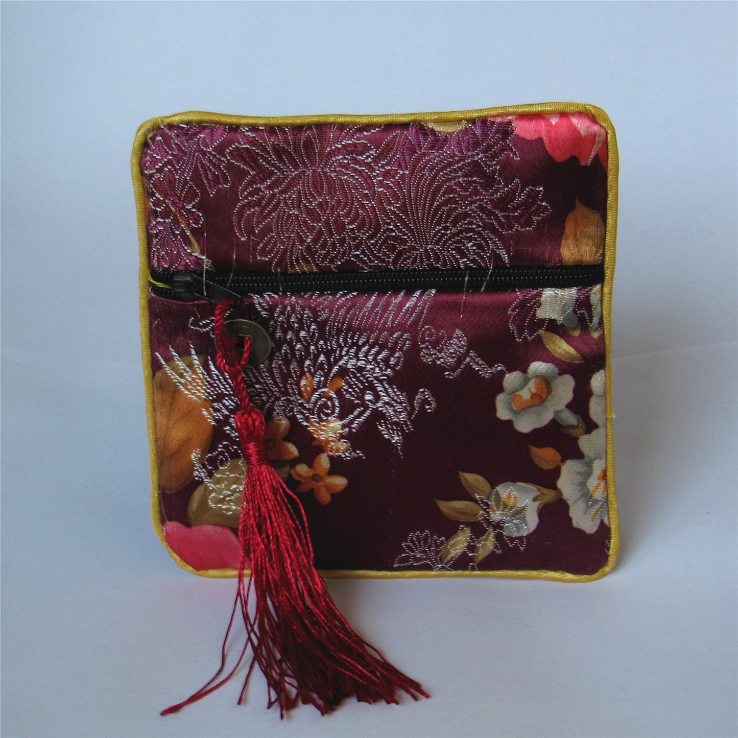 4x4" Colorful Floral Chinese Silk Pouch Pocket Money Coin Bag with Zip Grab Bag Rosary Bead Traditional Packaging Bags for Jewelry Gift