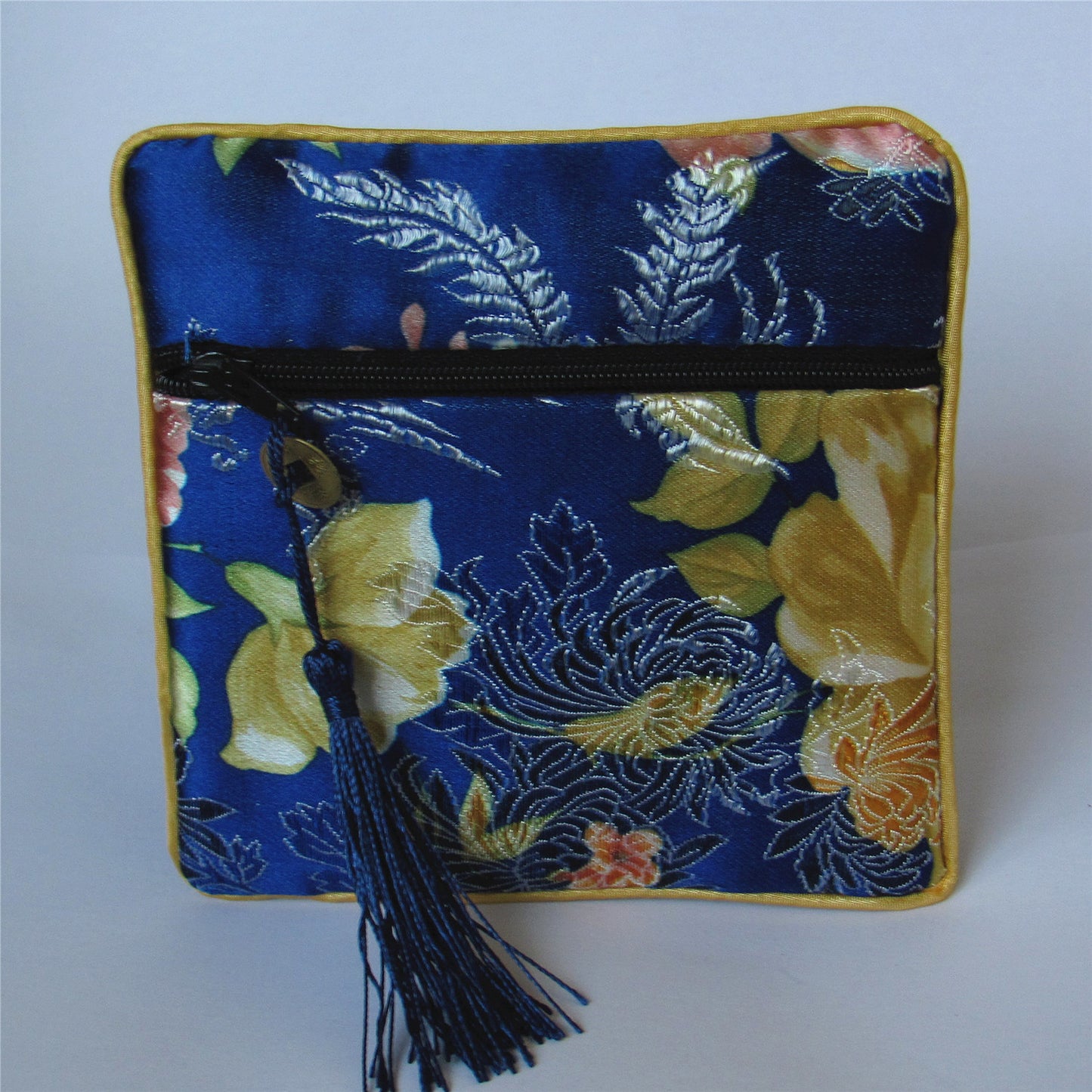 4x4" Colorful Floral Chinese Silk Pouch Pocket Money Coin Bag with Zip Grab Bag Rosary Bead Traditional Packaging Bags for Jewelry Gift