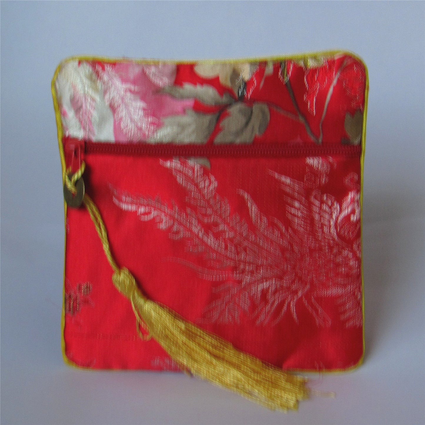 4x4" Colorful Floral Chinese Silk Pouch Pocket Money Coin Bag with Zip Grab Bag Rosary Bead Traditional Packaging Bags for Jewelry Gift