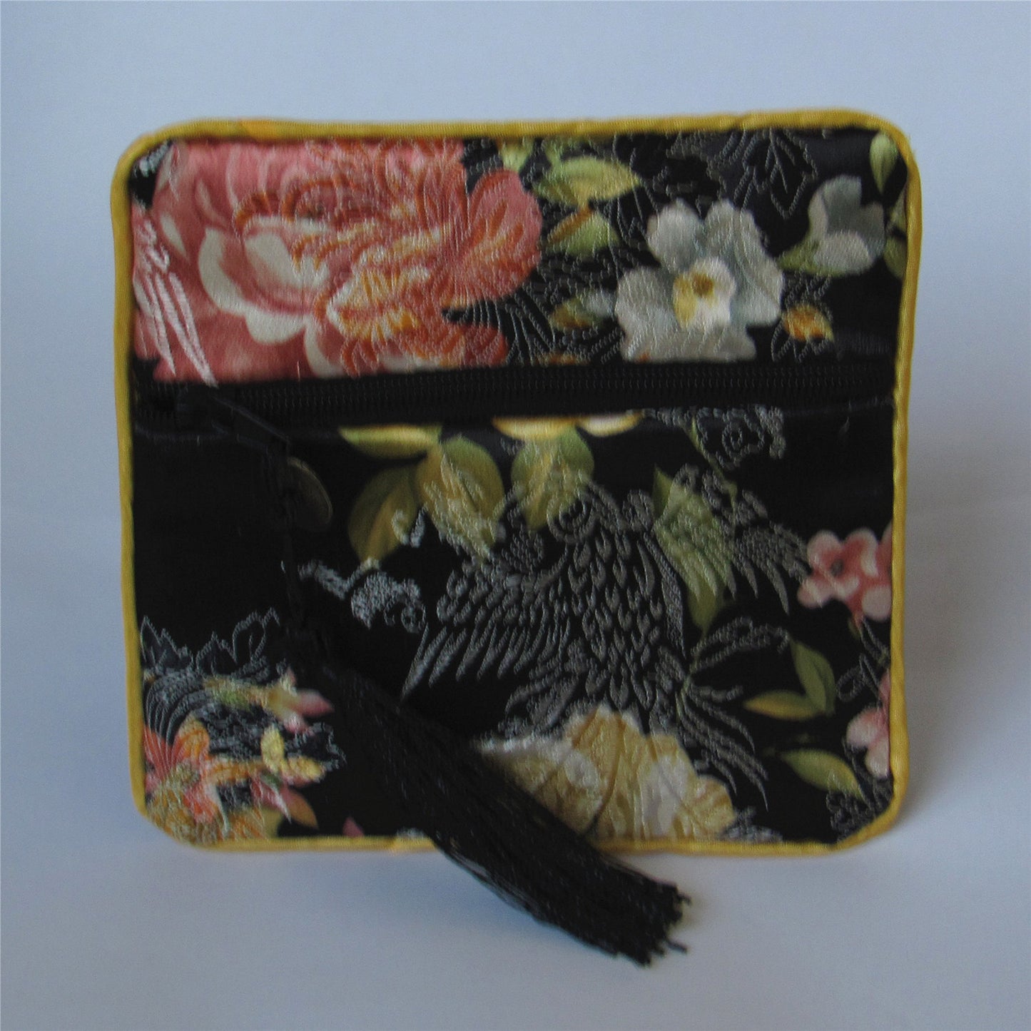 4x4" Colorful Floral Chinese Silk Pouch Pocket Money Coin Bag with Zip Grab Bag Rosary Bead Traditional Packaging Bags for Jewelry Gift