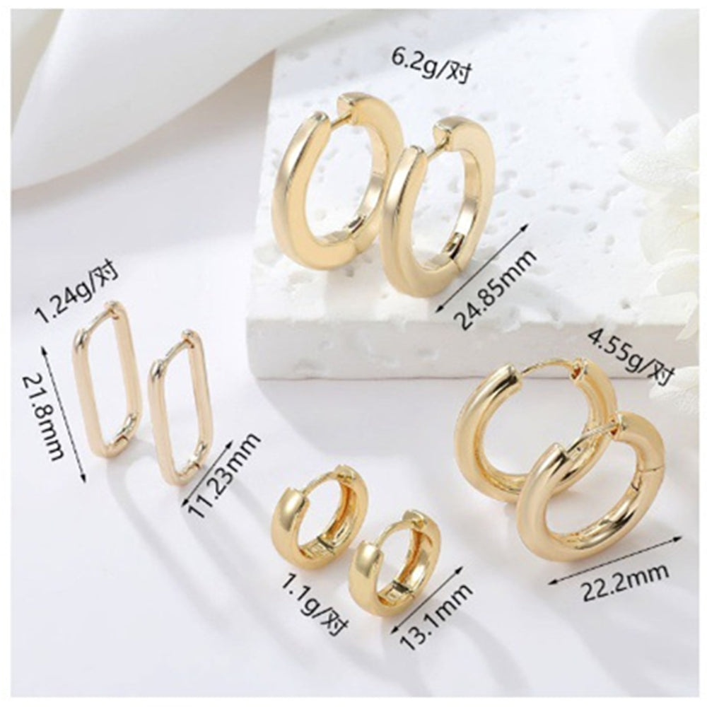 4 boucles d'oreilles créoles rondes rectangulaires brillantes 14K GF Earing