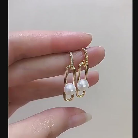 4 boucles d'oreilles à tige circulaires oblongues ornées de strass 14K GF, boucles d'oreilles à moitié percées, perle vierge