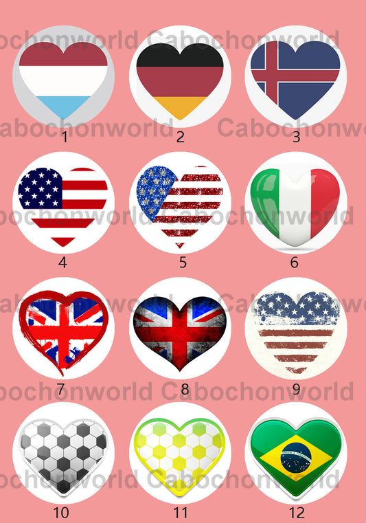 Collection de cabochons coeur drapeau national CWN0021