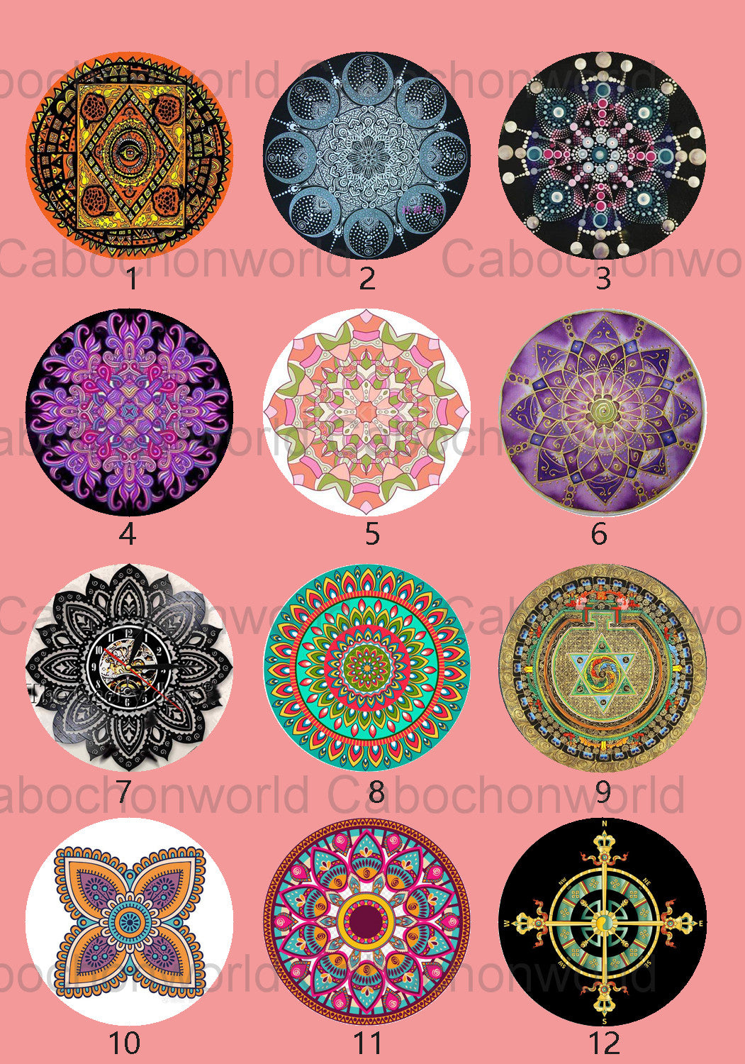 Collection de cabochons à motif floral mandala CWN0079