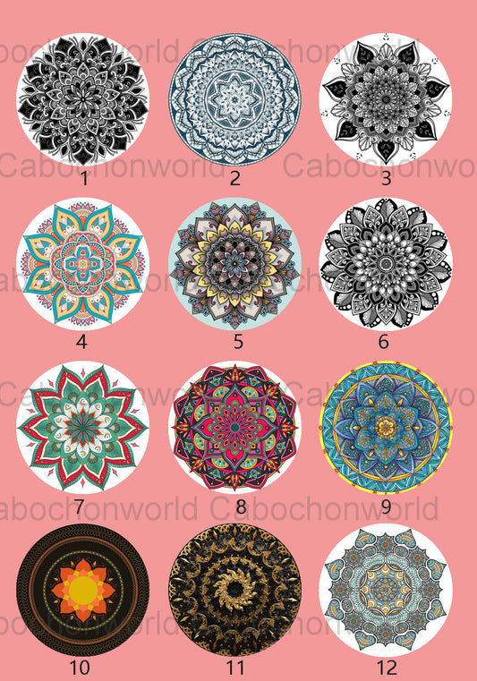 Collection de cabochons à motif floral mandala CWN0086