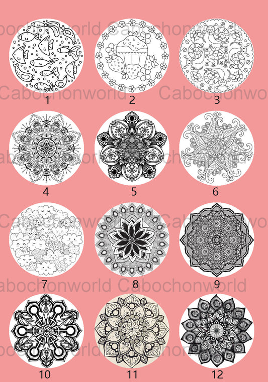 Collection de cabochons à motif floral mandala CWN0087
