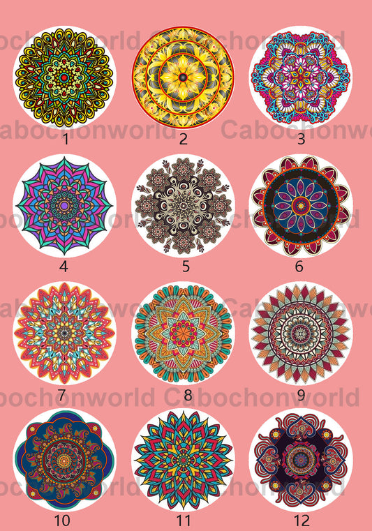 Collection de cabochons à motif floral mandala CWN0088