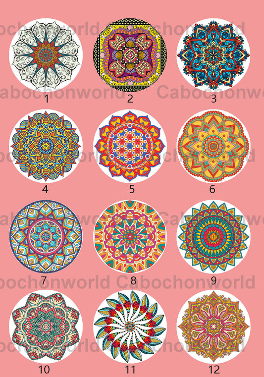 Collection de cabochons à motif floral mandala CWN0090
