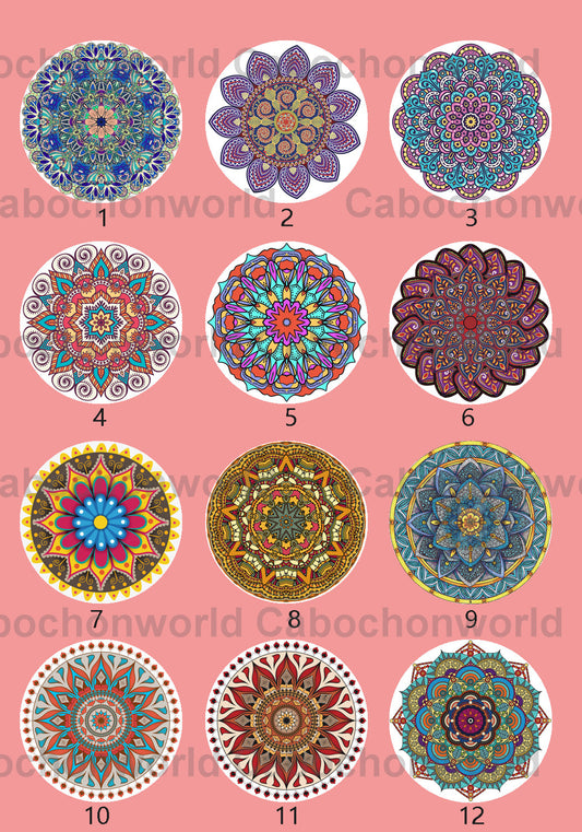 Collection de cabochons à motif floral mandala CWN0091