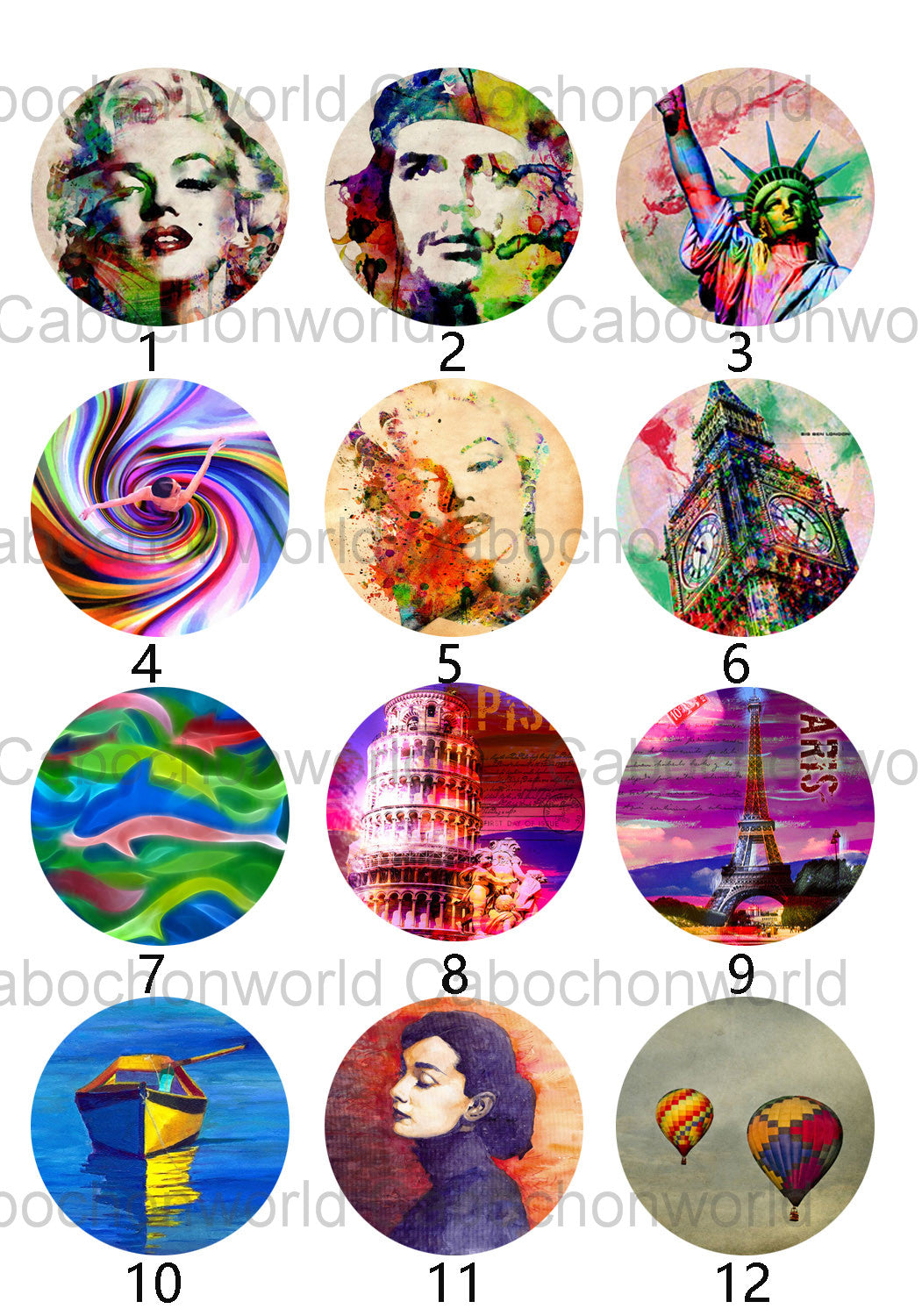Peinture colorée divers cabochons Collection CW0092